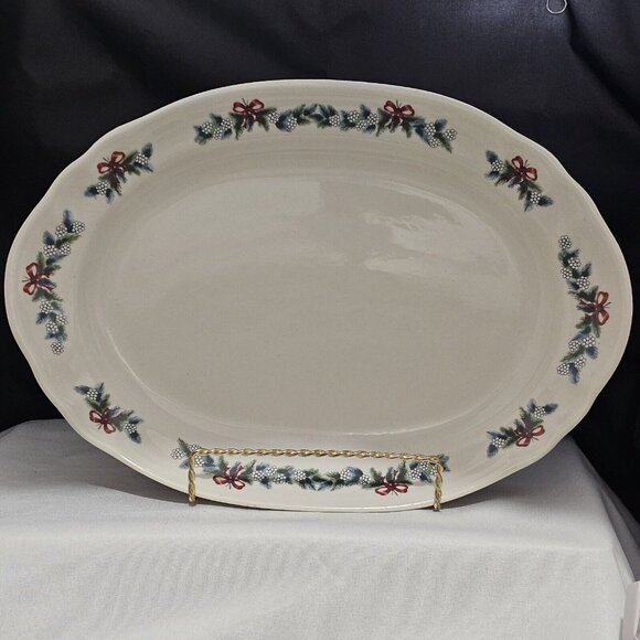 Pfaltzgraff Red Ribbon Oval Serving Platter 14" USA holiday Christmas dish serve - Picture 2 of 8
